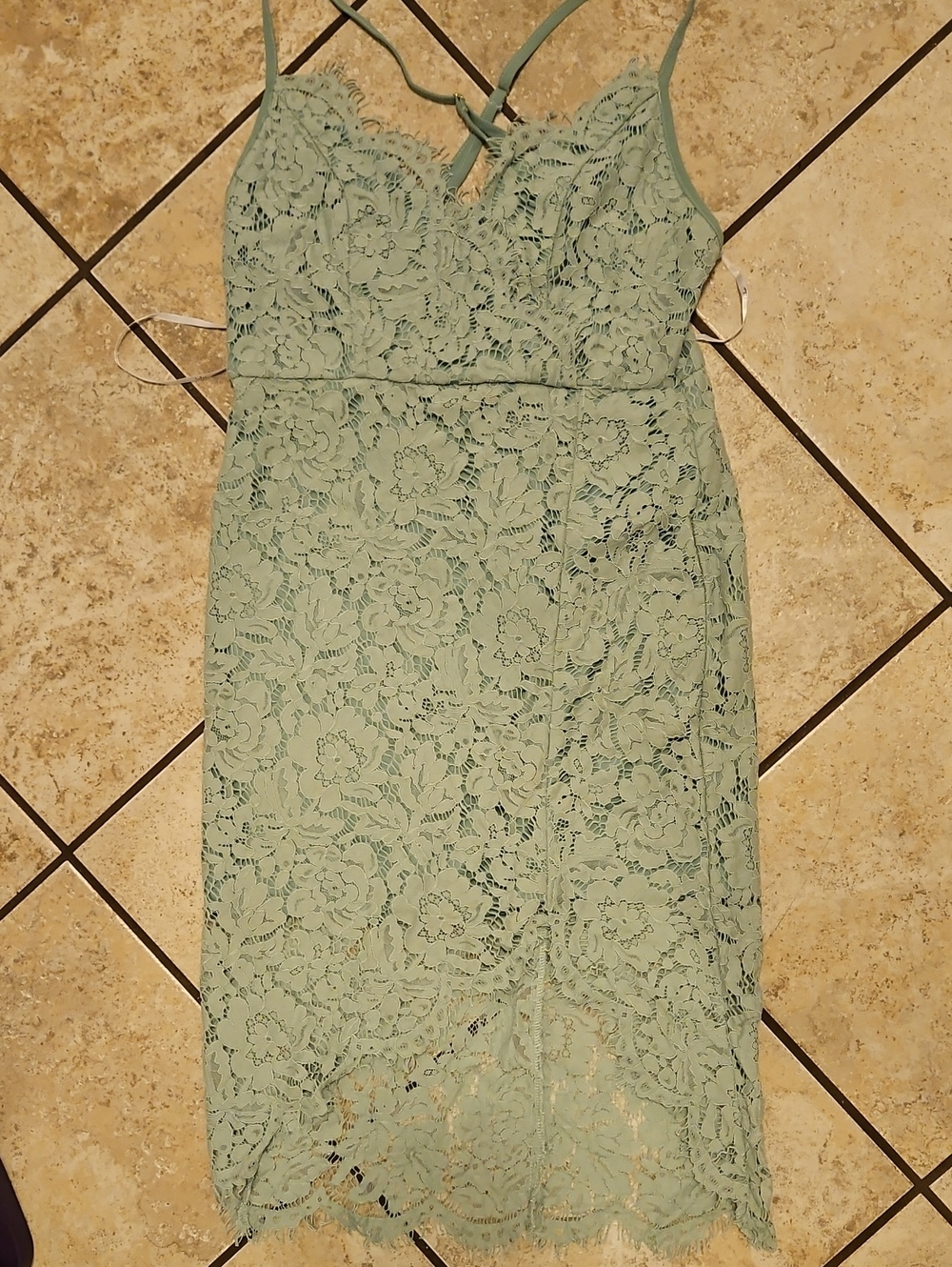 Lulu's Sage Green Lace Midi Dress